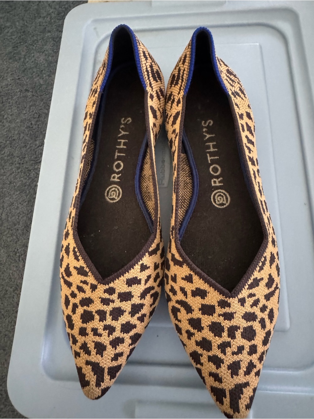 Rothy's Leopard-Print Pointed Knit Flats in Tan and Black